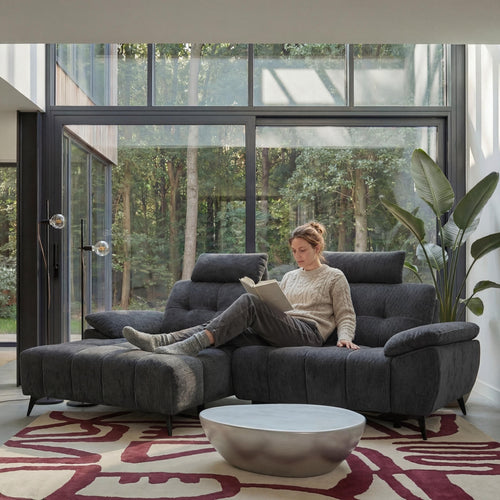 Furnhouse chaise longue bank links Colorado - Zwart - Stof - 156x268x107