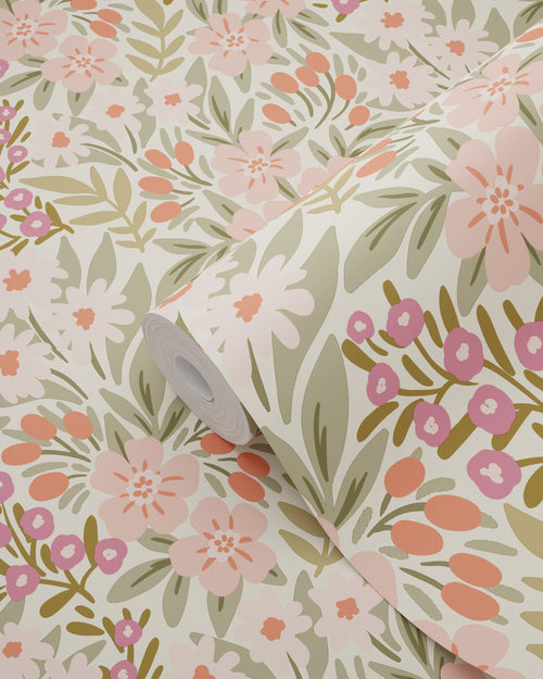 ESTAhome behang bloemen groen, roze en paars - 50 x 900 cm - 131450 - vtwonen shop