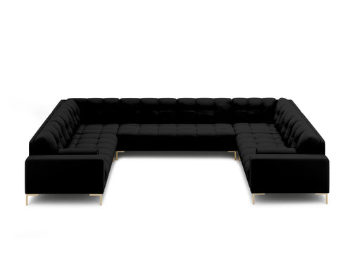 Cosmopolitan Design Panoramische bank Bali 9-zits, structurele stof, zwart - 256x327x75cm