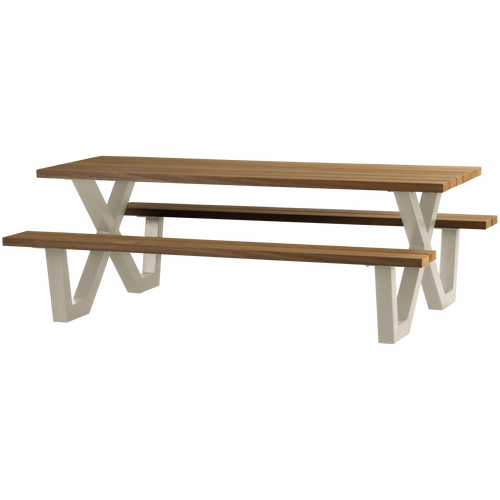 WOOOD picknicktafel met x-poot buiten Tablo - Ayous/Metaal - Naturel - 75x206x145 - vtwonen shop
