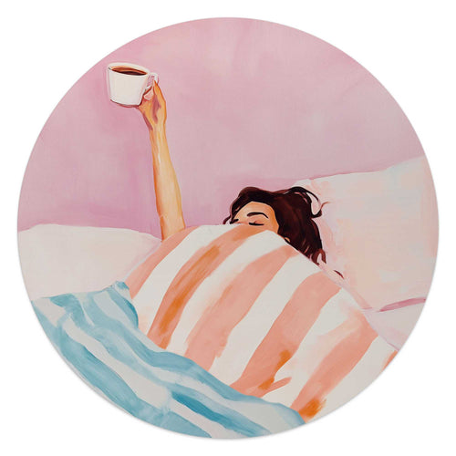 Reinders Koffie in bed glasschilderij -  roze - slaapkamer - Ø 50cm