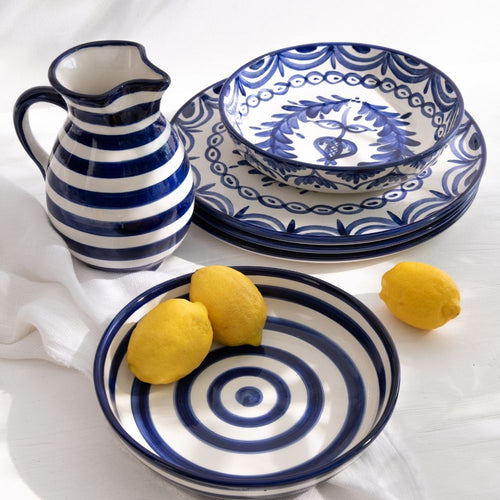 J-Line schaal Granada Stripes Low - keramiek - wit/blauw - large - Ø 25 cm - vtwonen shop