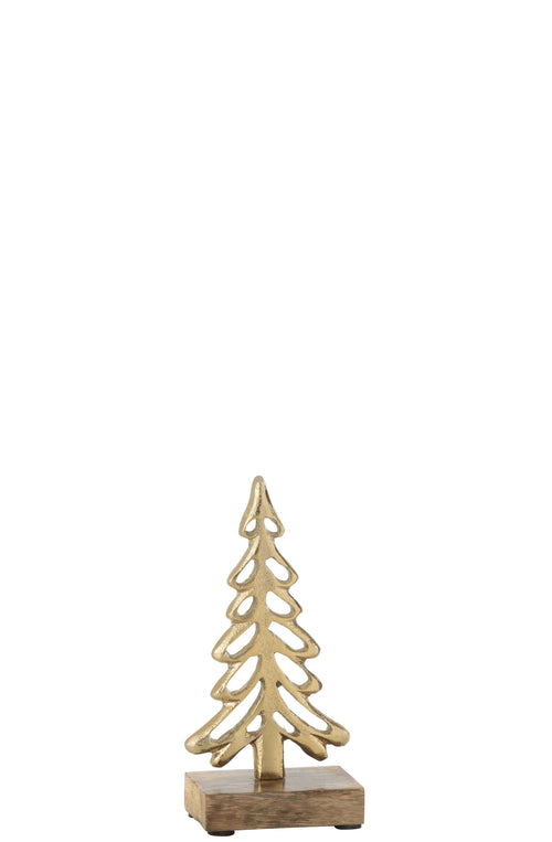 J-Line decoratie boom Op Voet  - aluminium/hout - goud - small