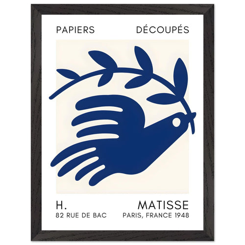 Artfulprints Poster met Lijst Matisse – Peace dove navy blue II   - 30x40 cm - Blauw