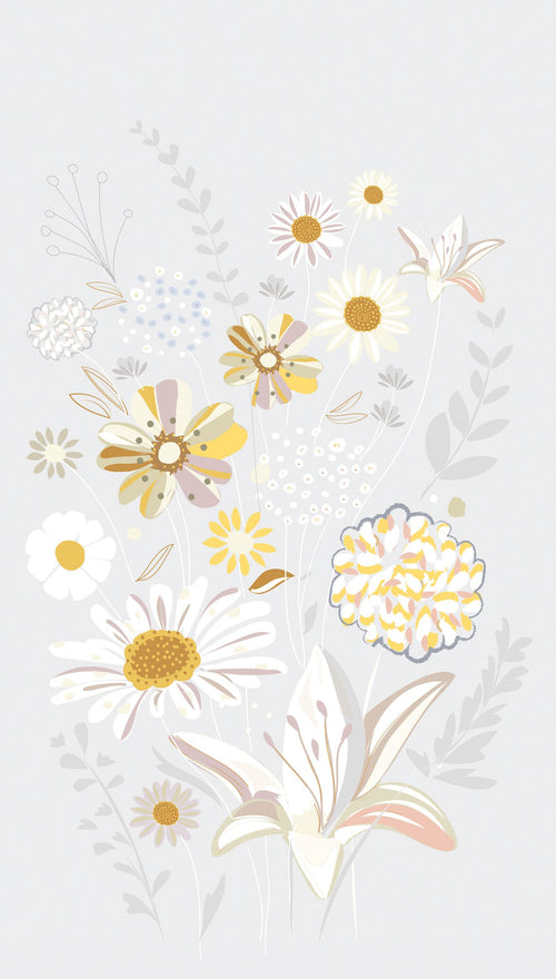 Livingwalls fotobehang bloemen grijs, geel, beige en wit - 159 x 280 cm - AS-392101