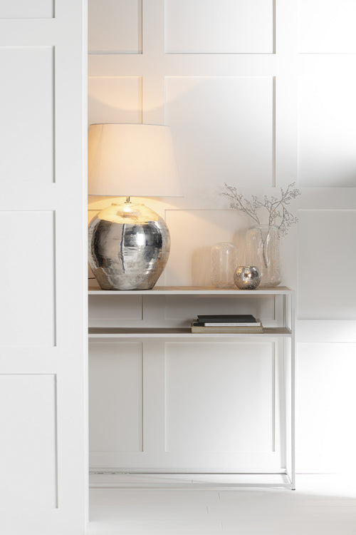 J-Line windlicht Bol Craquelé - glas - zilver - small