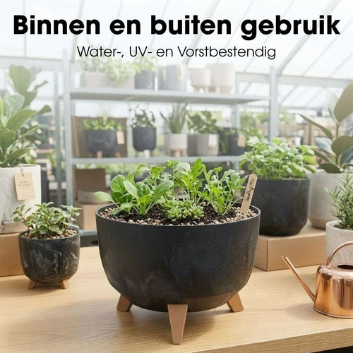 Mica Decorations Doppio Plantenbak op Poten - 18,5 x Ø33 cm - Plantenbakken voor Buiten - Bloembakken voor Balkon - Gerecycled Plastic - Zwart