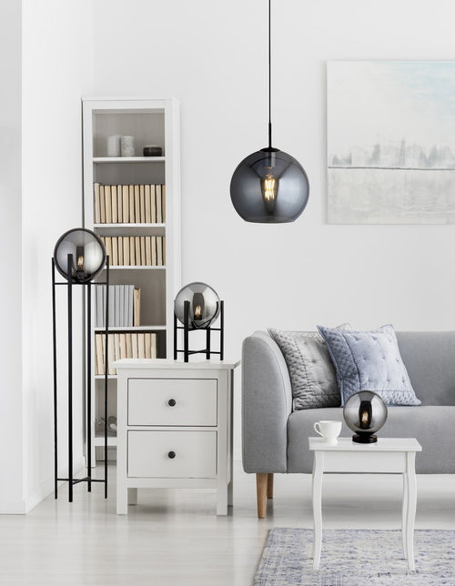 Searchlight AMSTERDAM - 1 Licht Ronde Plafond Pendellamp (30cm Dia.) Rookglas, Zwart