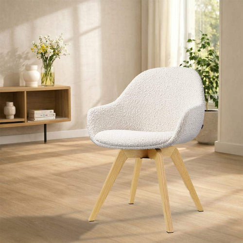 Nolon Noor-Mae draaibare eetkamerstoel bouclé beige - houten onderstel