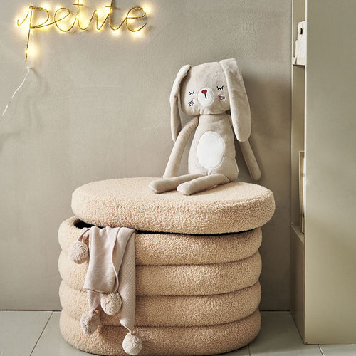 Petite Amélie Poef met Opbergruimte - Licht bruin - Teddy stof - Stevige houten constructie - Poef en opbergplek in één