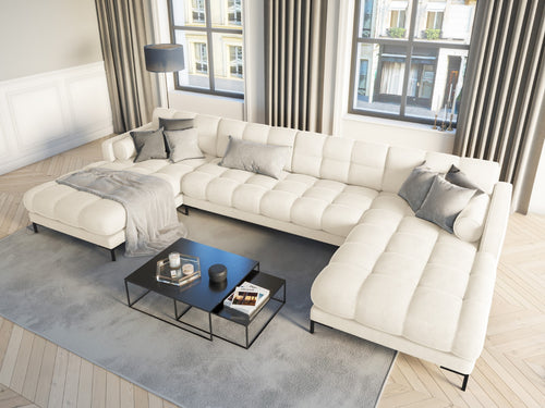 Cosmopolitan Design Panoramische bank Bali 7-zits, flueel, lichtbeige - 185x383x75cm
