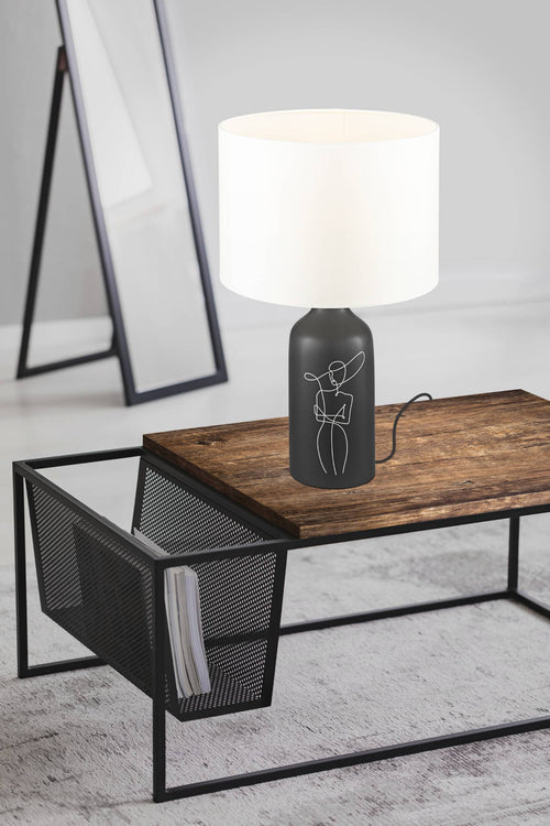 EGLO tafellamp Vinoza - e27 - keramiek/stof - zwart/wit - vtwonen shop