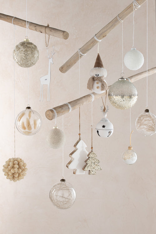 J-Line kerstbal Gedroogde Pampas - glas - transparant - medium - doos van 4