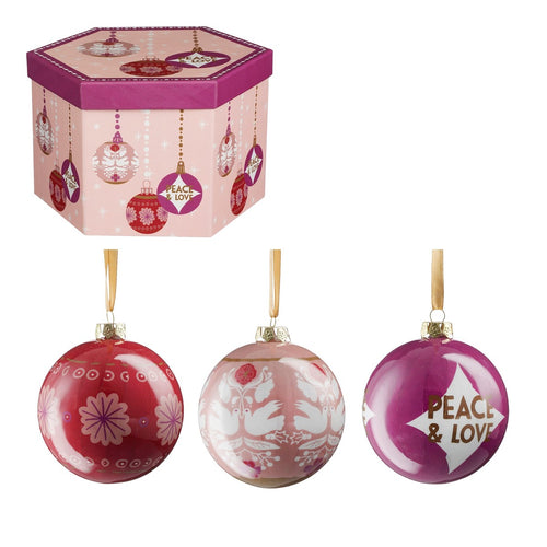 House of Seasons Cadeau Set Kerstballen Peace & Love - 14 Stuks - Ø8 cm - Onbreekbaar - Roze