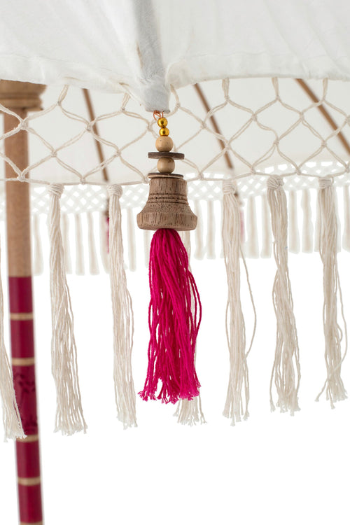 J-Line parasol Flavie - hout/katoen - ecru/roze