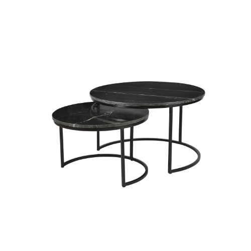 StarFurn Salontafel Nova - Rond Zwart Marmer - 70x70x40cm - Set van 2