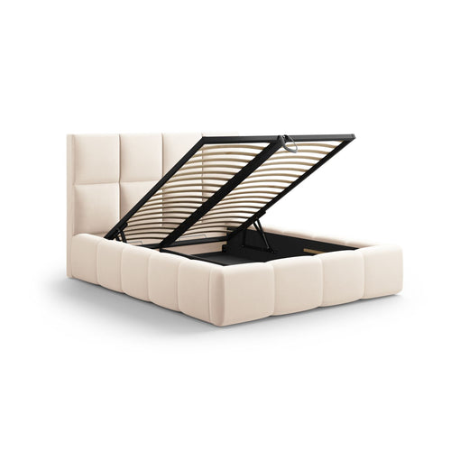Cosmopolitan Design - Opbergbed met hoofdeinde Livigno 200x200cm flueel lichtbeige - 230x225x125cm