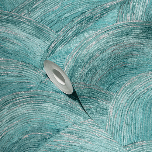 Livingwalls behang art deco bogen petrolblauw en zilver - 53 cm x 10.05 m - AS-391052 - vtwonen shop