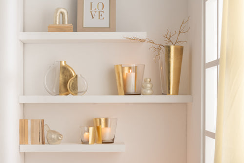 J-Line windlicht boe - glas - transparant/goud - large