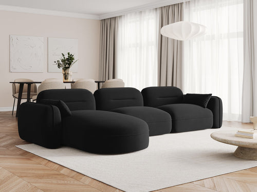 Cosmopolitan Design Modulaire hoekbank links Sydney 4-zits, flueel, zwart - 165x320x70cm