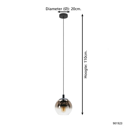 EGLO hanglamp Ariscani 1 - e27 - ø 20 cm - koperglas - zwart - vtwonen shop