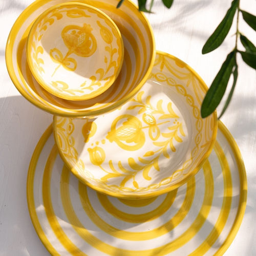 J-Line kom Granada High - keramiek - wit/geel - medium - Ø 22 cm