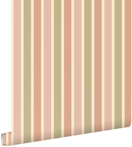 ESTAhome behang strepen terracotta roze en groen - 50 x 900 cm - 131506 - vtwonen shop