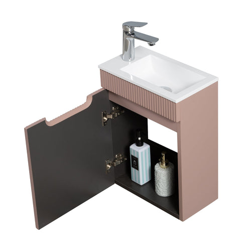 Badplaats Toiletmeubel Thermis 40 x 22 cm – Mat Roze – Fonteinmeubel met Witte Wastafel