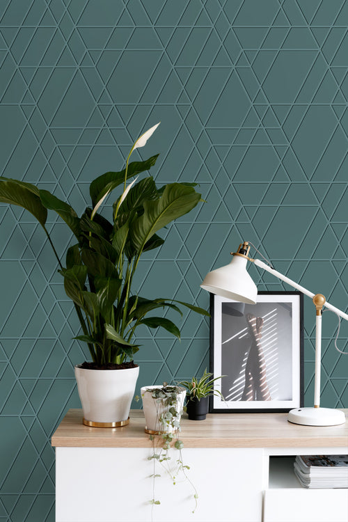 ESTAhome behang grafisch 3D motief vergrijsd petrolgroen - 50 x 900 cm - 139603 - vtwonen shop