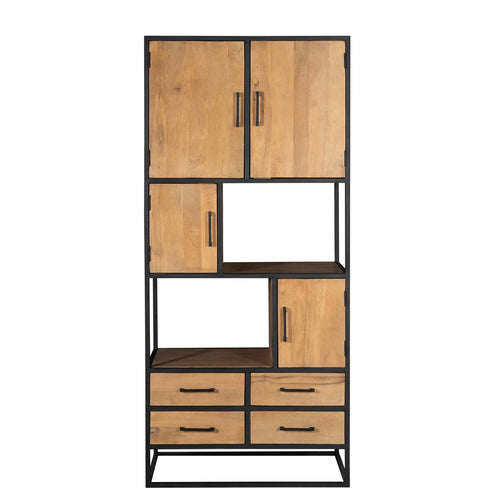 StarFurn Vakkenkast Denver - Naturel Hout/Metaal - 90x45x200cm - vtwonen shop