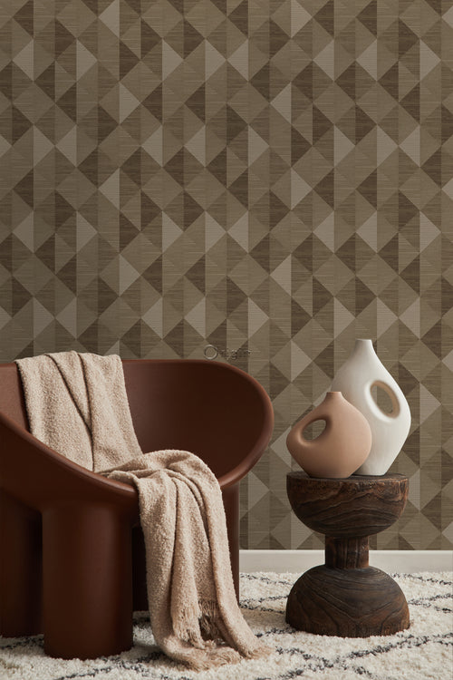Origin Wallcoverings behang grasweefsel in grafisch 3D motief bruin - 50 x 900 cm - 347886 - vtwonen shop