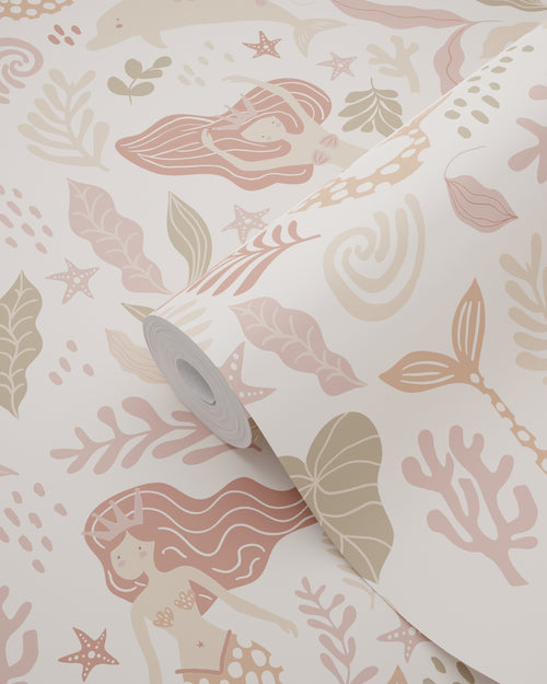 ESTAhome behang zeemeerminnen beige, roze en groen - 0.53 x 10.05 m - 131497