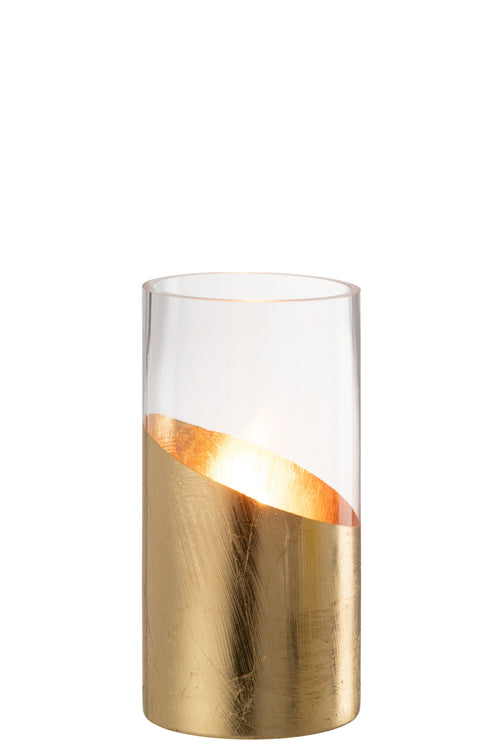 J-Line windlicht Moa - glas - transparant/goud - small - vtwonen shop