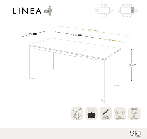 Sia Home - Uitschuifbare tafels LINEA - Keramiek - Zwart - 190cm
