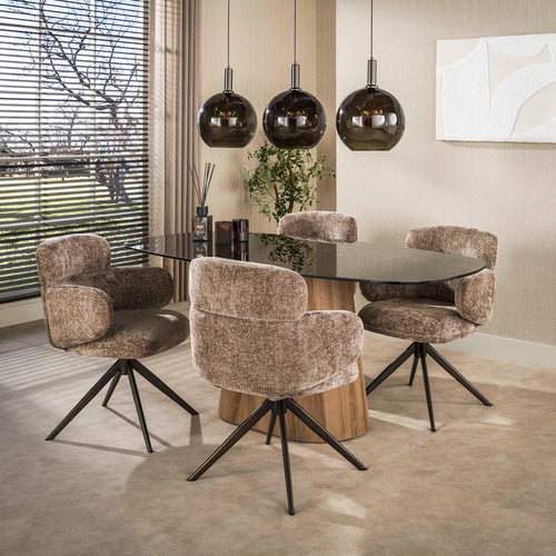 Giga Living Eetkamerstoel Flex - Champagne/Bruin - Draaibaar - Set van 2