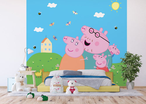 Sanders & Sanders fotobehang Peppa Pig groen, blauw en roze - 270 x 300 cm - 601191