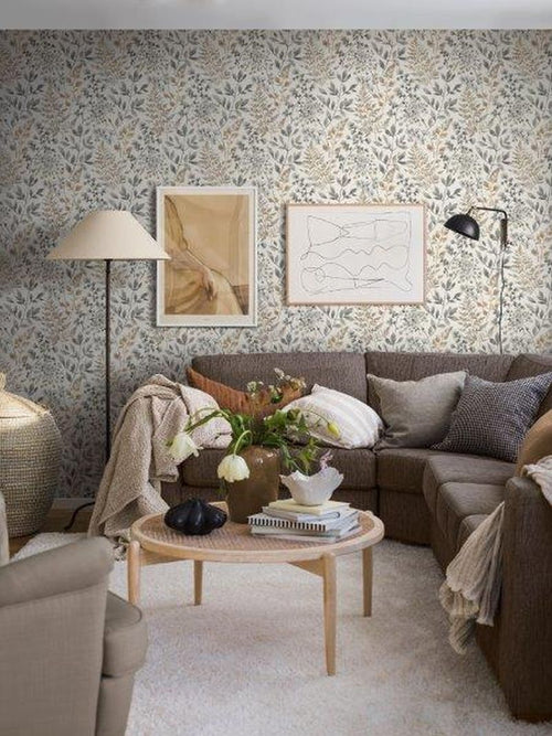 Borastapeter behang bladeren grijs en beige - 53 cm x 11.2 m - 660120