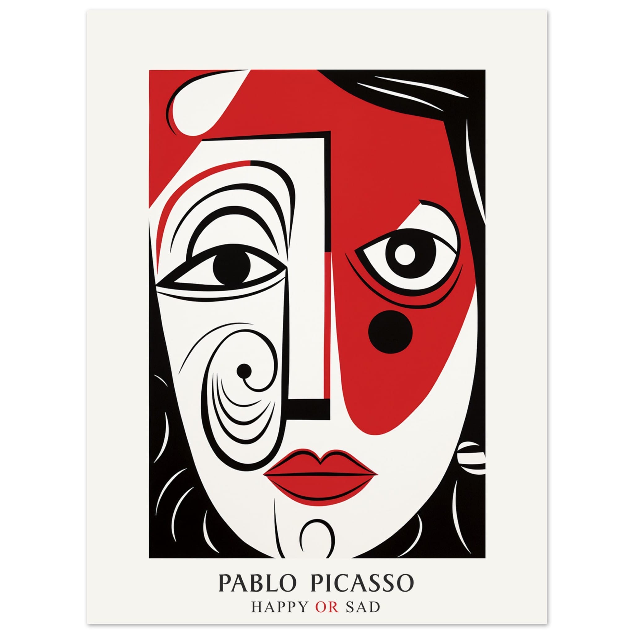 Artfulprints Poster Pablo Picasso - Happy or sad - 30x40 cm - Rood