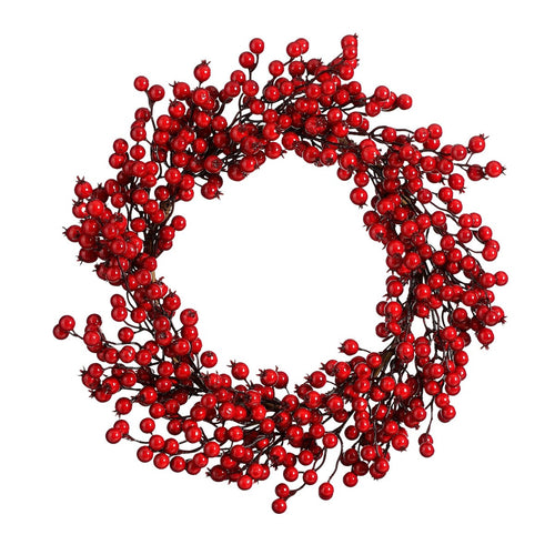 Mica Decorations Kerstversiering met Rode Besjes - Kerstkrans voor de Kerstsfeer in Huis - Ø50 cm van Foam Materiaal - Deurkrans voor Binnenshuis in