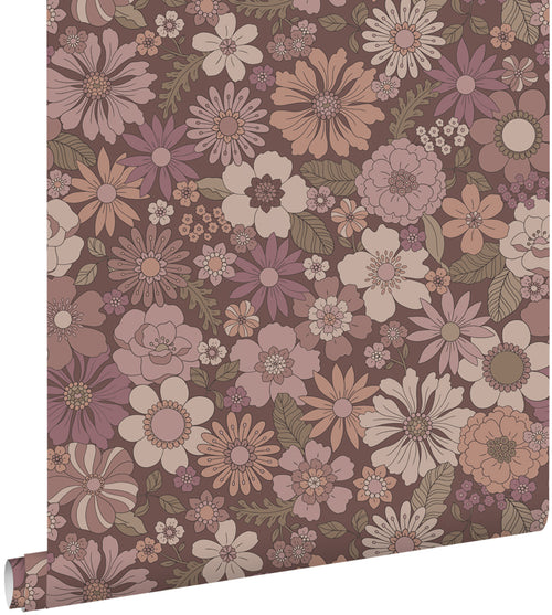 ESTAhome behang retro bloemen oudroze en aubergine paars - 53 cm x 10.05 m - 131135 - vtwonen shop