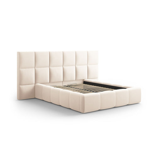 Cosmopolitan Design - Opbergbed met dubbel hoofdbord Livigno 200x160cm flueel lichtbeige - 230x250x125cm