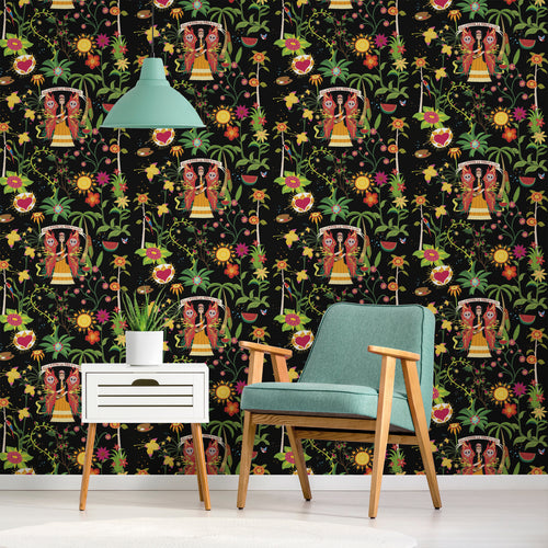 Walls4You behang tropische bladeren en bloemen zwart en meerkleurig - 53 cm x 10 m - 640127 - vtwonen shop