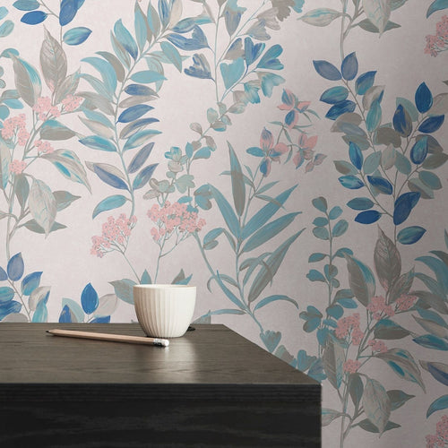 Livingwalls behang bloemmotief beige en blauw - 53 cm x 10.05 m - AS-391712