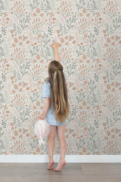 ESTAhome behang bladeren en bloemen lichtblauw en terracotta - 50 x 900 cm - 131387 - vtwonen shop