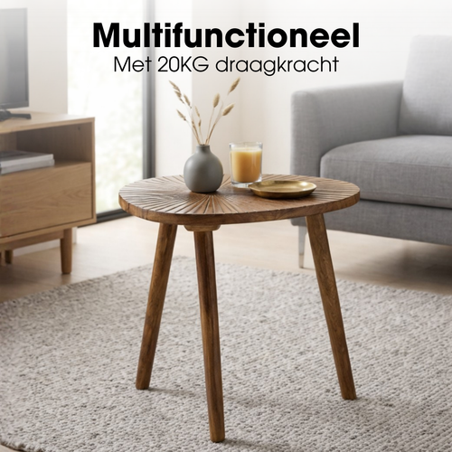 Mica Decorations Pomante Bijzettafel - Tafeltje - Koffietafel van Mangohout - Handig als Plantentafel of Plantenstandaard - Klein Salontafeltje - 50 x