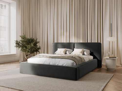 Micadoni Opbergbed met hoofdeinde Jodie 200x200cm, flueel, lichtgrijs - 228x251x108cm
