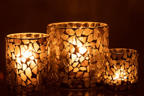 J-Line windlicht Mozaiek - glas - grijs/groen - large