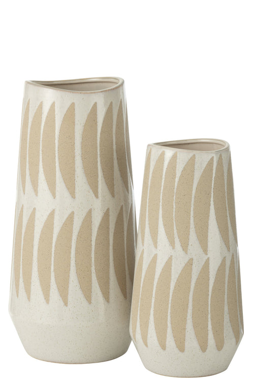 J-Line vaas Kai - keramiek - beige/wit - large - 40 cm hoog