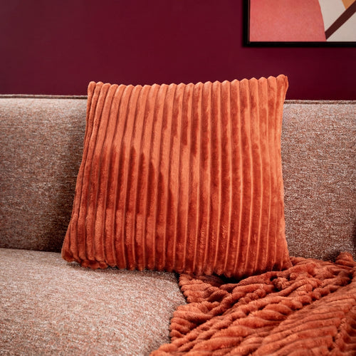 MARTHY - plaid 140x180 cm - ribfluweel - gerecycled - Potters Clay - oranje