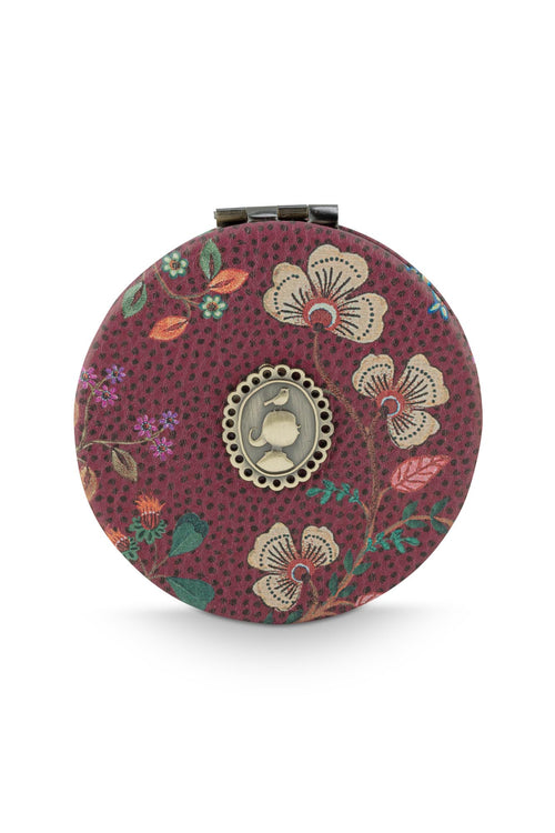 Pip Studio Pocketspiegel Flora Bangalore Mini Dames - Donkerroze - 7x1x7 cm
